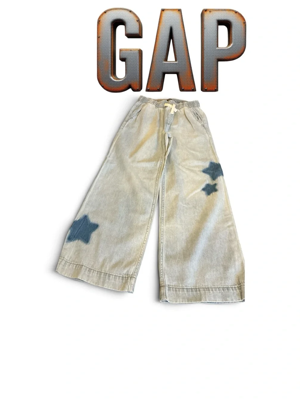 GAP Kids Cream Wide-Leg Pants with Blue Star Patches size xl 12